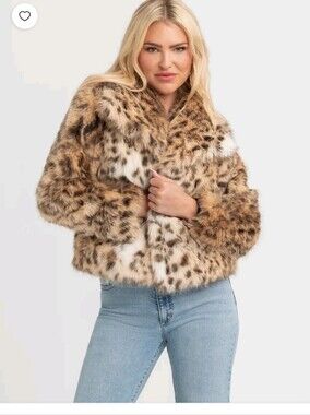 NWT. Jessica Simpson Leooard Faux Fur Jacket Sz.S. Mob Boss , Glam Night Out